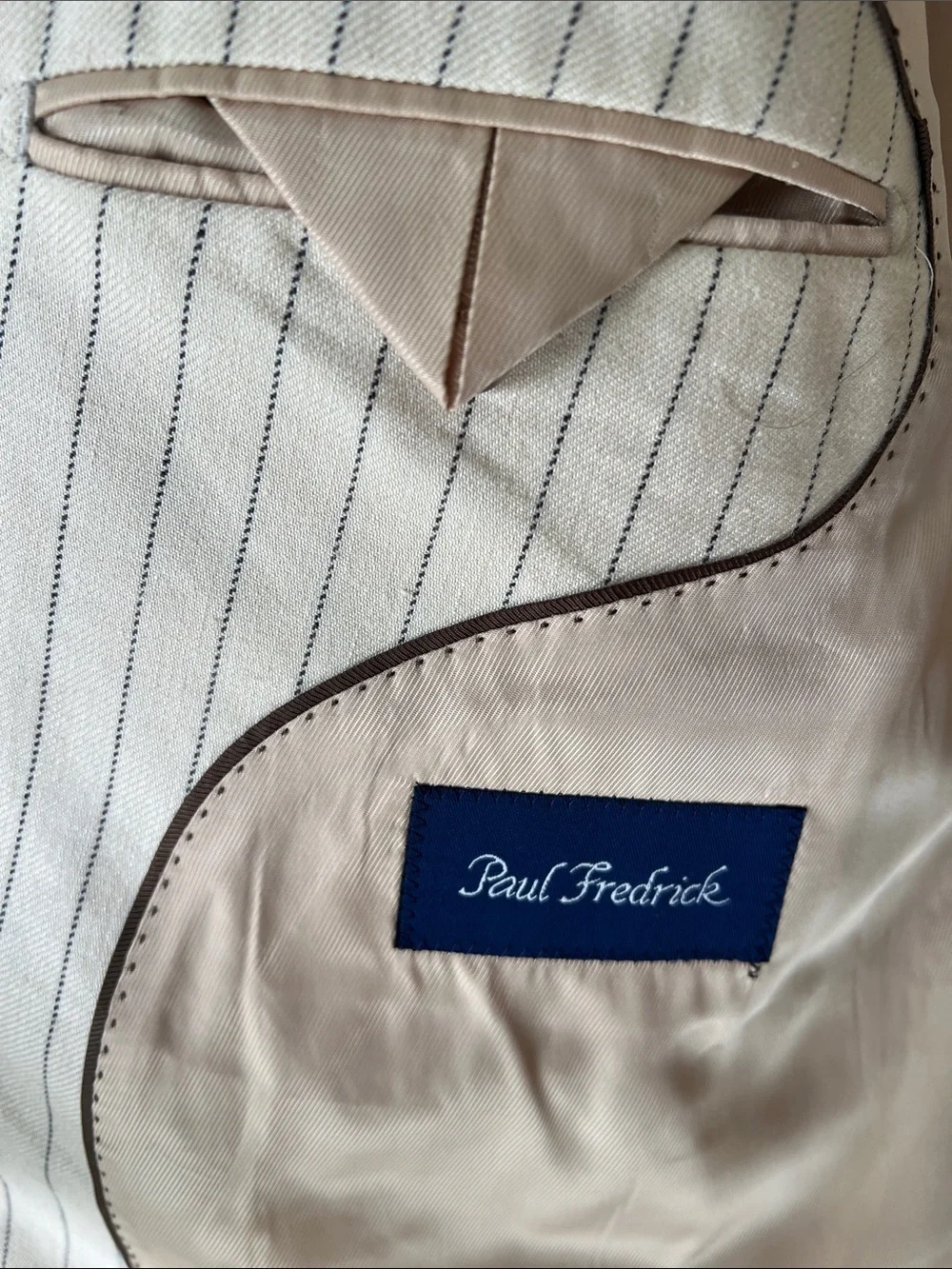 Wool & Linen Beige Woven Italian Fabric, Pinstripe Sport Coat
